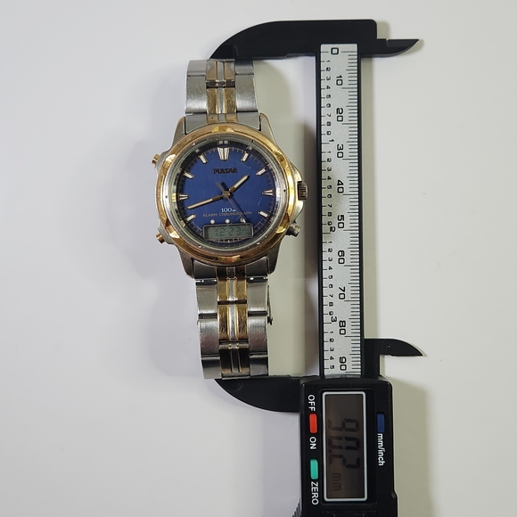 Vintage Pulsar Watch Blue and Gold Alarm Chronograph Watch - Picture 10 of 12